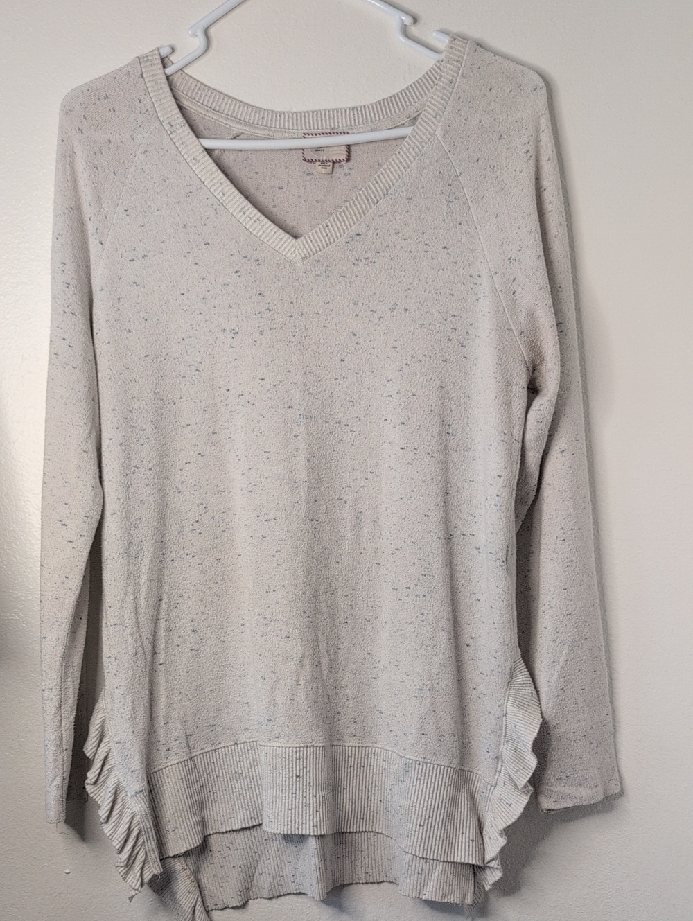 V-Neck Speckled Knit Sweater - Light Cream